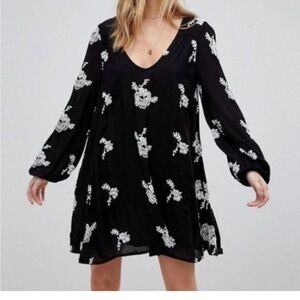 Free People Black and White Embroidered Austin Mini Dress Size Large